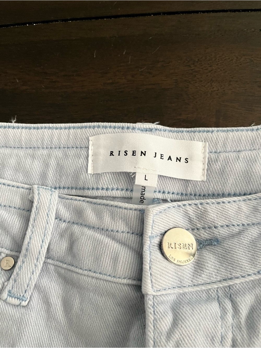RISEN Light Blue Distressed Denim Shorts with Frayed Hem - Picture 3 of 3